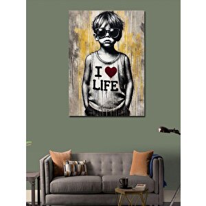 Kanvas Tablo I Love Life Ve Retro Çocuk 50x70 cm
