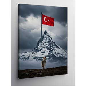 Kanvas Tablo Dağ Ve Türk Bayrağı 100x140 cm