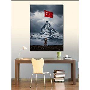 Kanvas Tablo Dağ Ve Türk Bayrağı 100x140 cm