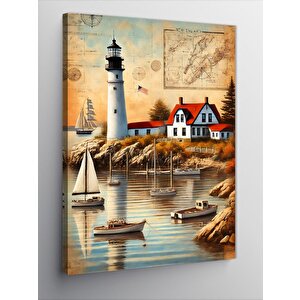 Kanvas Tablo Deniz Feneri Ve Tekneler 100x140 cm