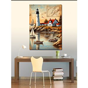 Kanvas Tablo Deniz Feneri Ve Tekneler 100x140 cm