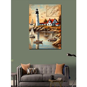 Kanvas Tablo Deniz Feneri Ve Tekneler 100x140 cm