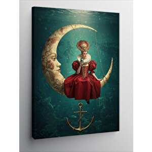 Kanvas Tablo Ayda Oturan Kız Ve Çapa 100x140 cm