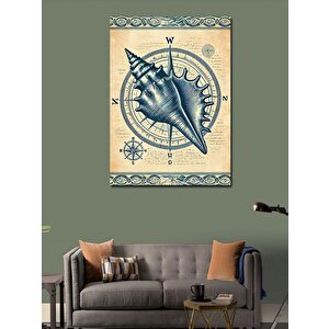Kanvas Tablo Deniz Kabuğu Ve Pusula Çizimi 70x100 cm