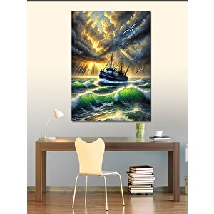 Kanvas Tablo Dalgalı Deniz Ve Gemi 100x140 cm