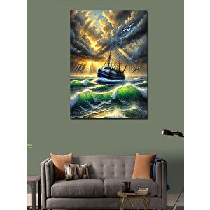 Kanvas Tablo Dalgalı Deniz Ve Gemi 100x140 cm