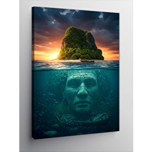 Kanvas Tablo Sualtı Yüz Heykeli 70x100 cm