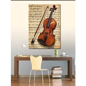 Kanvas Tablo Keman Ve Antik Nota Kağıdı 50x70 cm