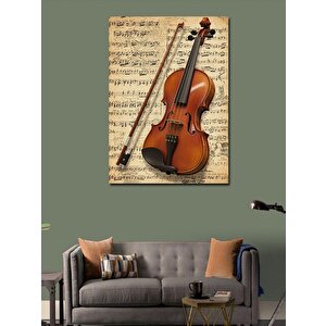Kanvas Tablo Keman Ve Antik Nota Kağıdı 50x70 cm