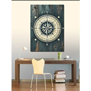 Kanvas Tablo Ahşap Pusula Ve Denizci Teması 70x100 cm