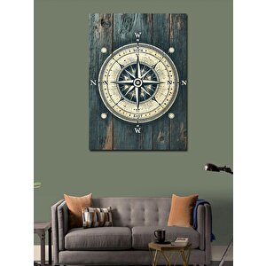 Kanvas Tablo Ahşap Pusula Ve Denizci Teması 70x100 cm