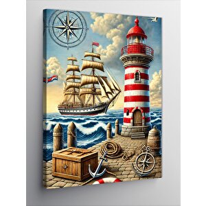 Kanvas Tablo Deniz Feneri Ve Yelkenli 50x70 cm