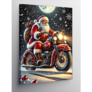 Kanvas Tablo Noel Baba Ve Kırmızı Motosiklet 70x100 cm