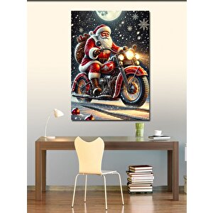 Kanvas Tablo Noel Baba Ve Kırmızı Motosiklet 70x100 cm