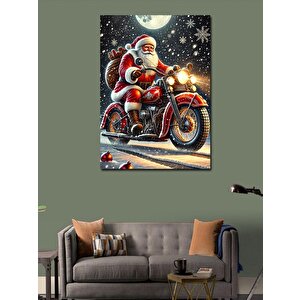 Kanvas Tablo Noel Baba Ve Kırmızı Motosiklet 70x100 cm