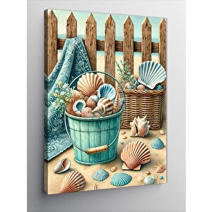 Kanvas Tablo Deniz Kabukları Ve Ahşap Çit 50x70 cm