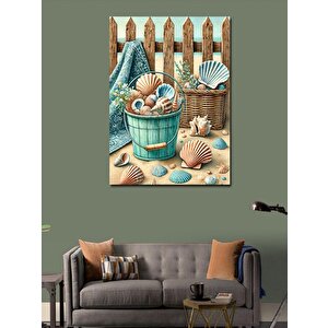 Kanvas Tablo Deniz Kabukları Ve Ahşap Çit 50x70 cm