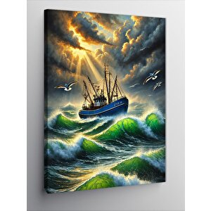 Kanvas Tablo Fırtınalı Deniz Ve Gemi 50x70 cm