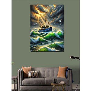 Kanvas Tablo Fırtınalı Deniz Ve Gemi 50x70 cm