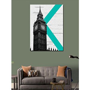 Kanvas Tablo Saat Kulesi Ve Geometrik Çizgiler 100x140 cm