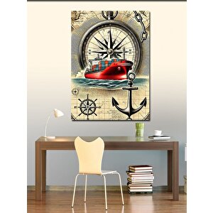 Kanvas Tablo Pusula Ve Deniz Motifi 70x100 cm