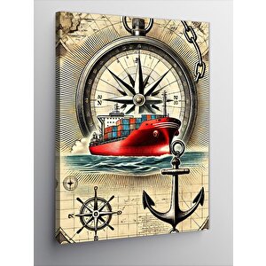 Kanvas Tablo Pusula Ve Deniz Motifi 50x70 cm