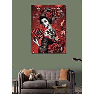 Kanvas Tablo Kırmızı Yelpazeli Geisha 100x140 cm