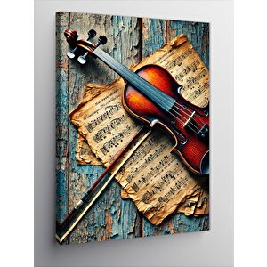 Kanvas Tablo Eski Keman Ve Nota Kağıtları 70x100 cm
