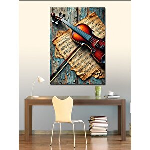 Kanvas Tablo Eski Keman Ve Nota Kağıtları 70x100 cm