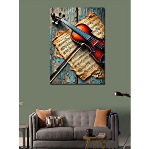 Kanvas Tablo Eski Keman Ve Nota Kağıtları 70x100 cm