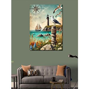 Kanvas Tablo Fener, Yelkenli Ve Deniz Manzarası 70x100 cm
