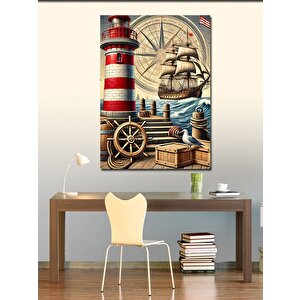 Kanvas Tablo Tarihi Deniz Feneri Ve Gemi 70x100 cm