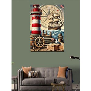 Kanvas Tablo Tarihi Deniz Feneri Ve Gemi 70x100 cm