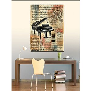 Kanvas Tablo Antik Piyano Ve Nota Çizimleri 70x100 cm