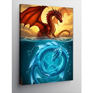 Kanvas Tablo Alevli Ejderha Ve Su 50x70 cm