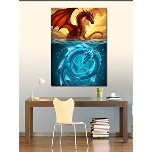 Kanvas Tablo Alevli Ejderha Ve Su 50x70 cm