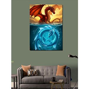 Kanvas Tablo Alevli Ejderha Ve Su 50x70 cm