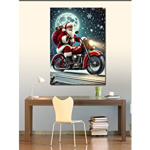 Kanvas Tablo Noel Baba Motosiklette 70x100 cm
