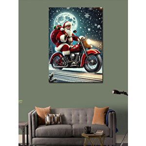 Kanvas Tablo Noel Baba Motosiklette 70x100 cm