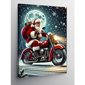 Kanvas Tablo Noel Baba Motosiklette 100x140 cm