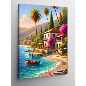 Kanvas Tablo Akdeniz Kıyısı Ve Renkli Evler 70x100 cm