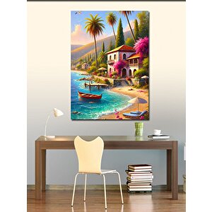 Kanvas Tablo Akdeniz Kıyısı Ve Renkli Evler 70x100 cm