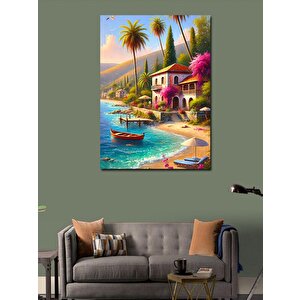 Kanvas Tablo Akdeniz Kıyısı Ve Renkli Evler 70x100 cm
