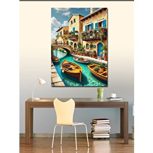 Kanvas Tablo Renkli Kanallar Ve Evler 100x140 cm
