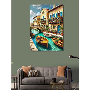 Kanvas Tablo Renkli Kanallar Ve Evler 50x70 cm
