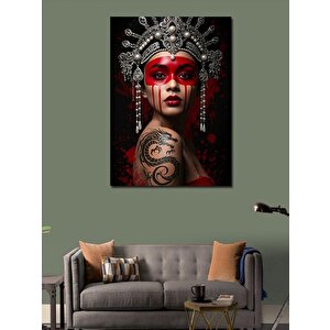 Kanvas Tablo Kırmızı Yüz Ve Geleneksel Süslemeler 100x140 cm