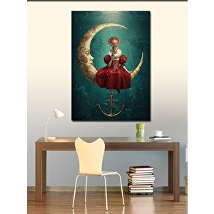 Kanvas Tablo Ayda Oturan Kız Ve Çapa 50x70 cm