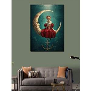 Kanvas Tablo Ayda Oturan Kız Ve Çapa 50x70 cm