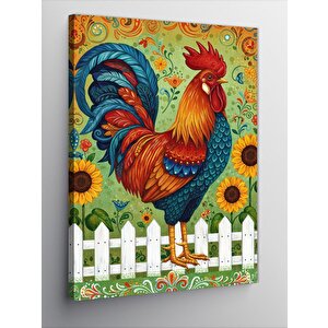 Kanvas Tablo Beyaz Çit Ve Horoz 50x70 cm
