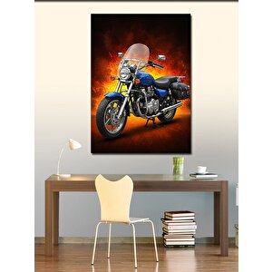 Kanvas Tablo Alevli Motosiklet Figürü 100x140 cm